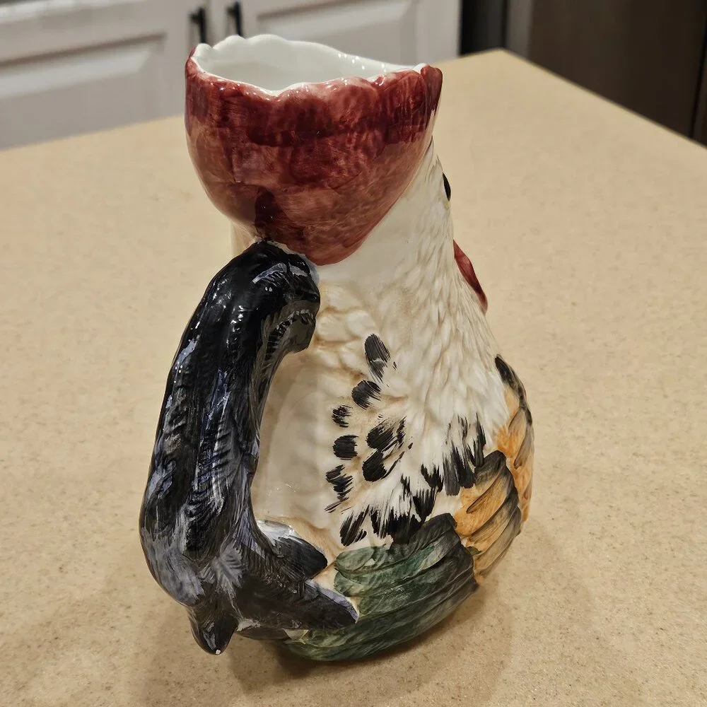 RARE VINTAGE ITALY HANDPAINTED HANDMADE CHICKEN CERAMIC JUG PITCHER VASE